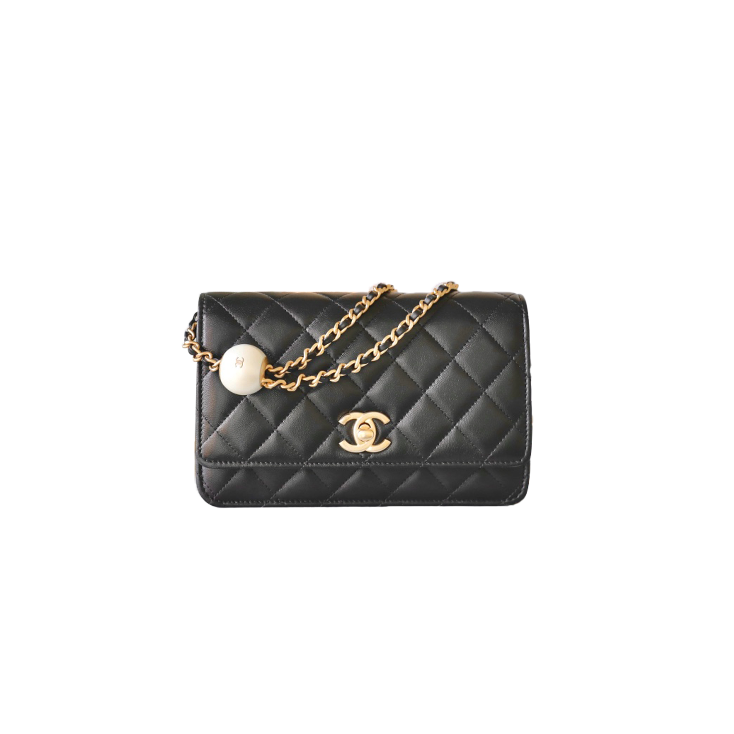 Ch*el master double pearl handbag black (19*12*3.5cm)